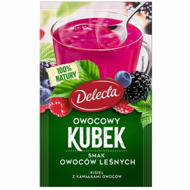 DELECTA OWOCOWY KUBEK Kisiel o smaku owocow lesnych. 53,00 zl/kg