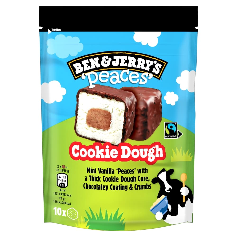 BEN&JERRY'S PEACES Lody waniliowe z kawalkami ciastek i polewa czekoladowa 10 kostek. 199,94 zl/l