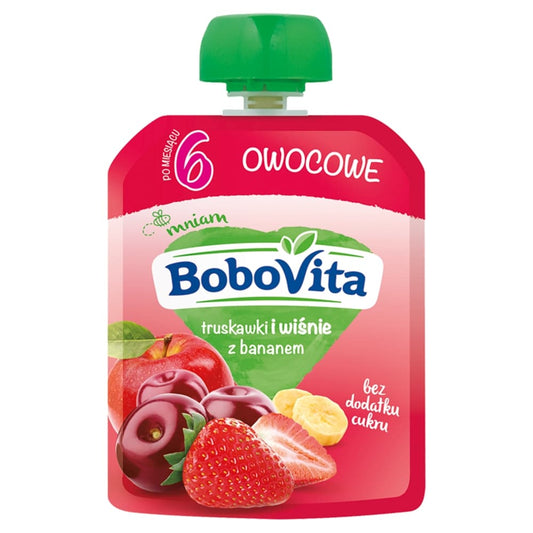 BOBOVITA Mus truskawki i wisnie z bananem po 6. miesiacu. 52,38 zl/kg