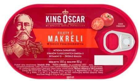 KING OSCAR Filety z makreli w sosie pomidorowym. 59,31 zl/kg