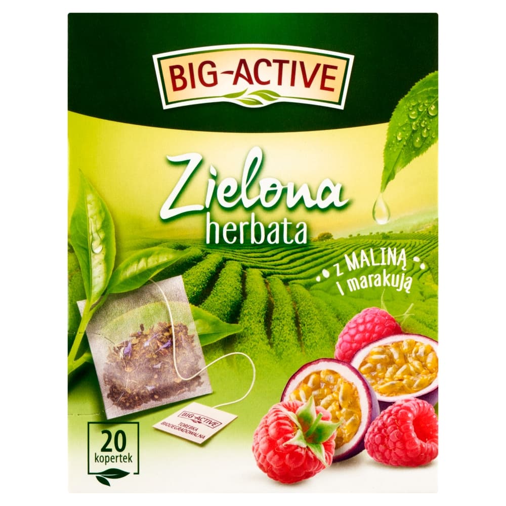 BIG-ACTIVE Zielona herbata z malina i marakuja 20 szt.. 173,24 zl/kg