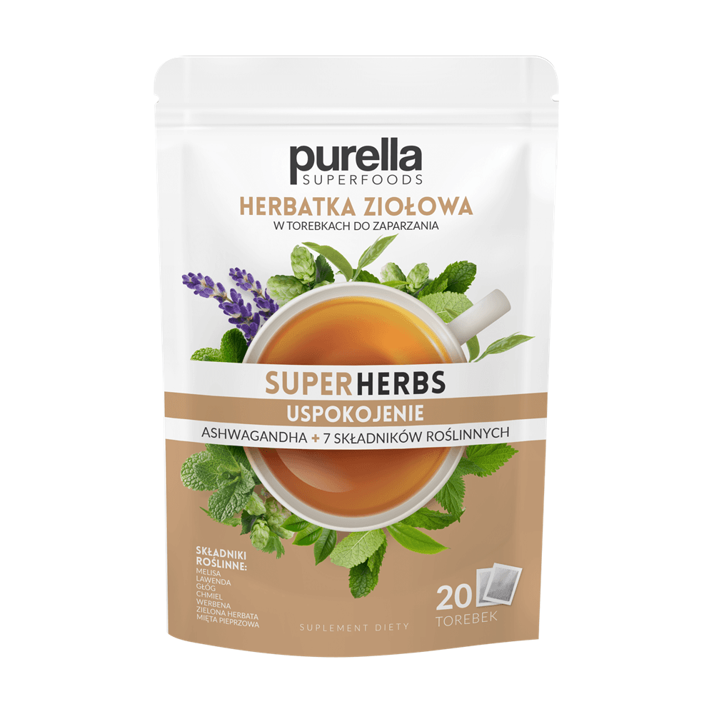 PURELLA SUPERHERBS Herbatka ziolowa do zaparzania z ashwaganda Uspokojenie. 208,29 zl/kg